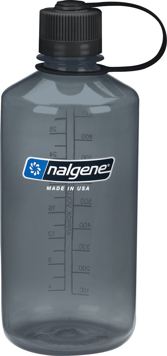 Nalgene - botella de boca estrecha - botella para beber - botella de agua - a prueba de fugas - 1000 ml - sin bpa - sustentable - gris