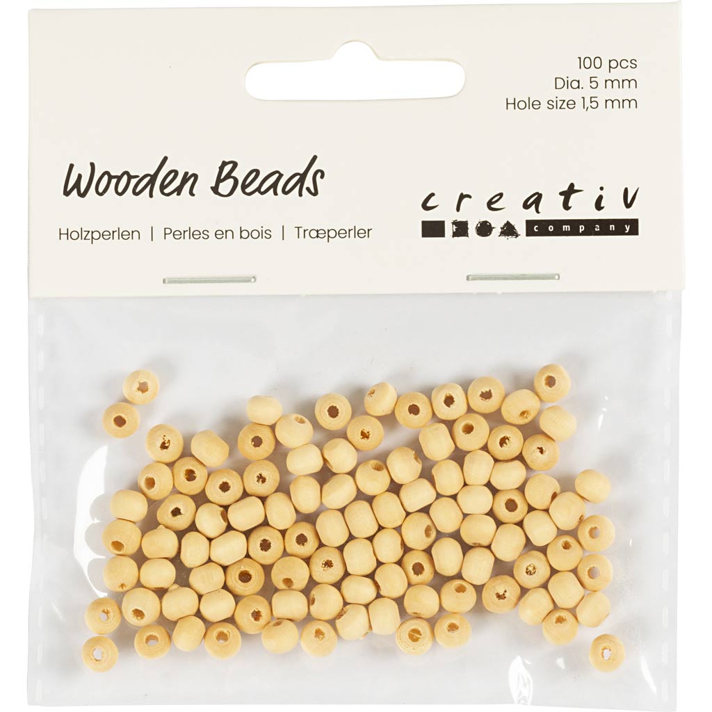 Cuenta de madera Creativ company, d 5 mm, medida de agujero 1,5 mm, 100 piezas 1 caja