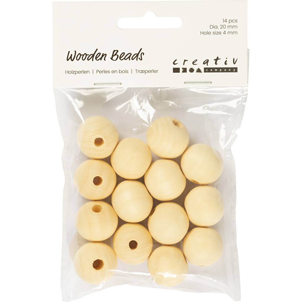 Cuenta de madera Creativ company, d 20 mm, medida de agujero 4 mm, 14 piezas 1 caja