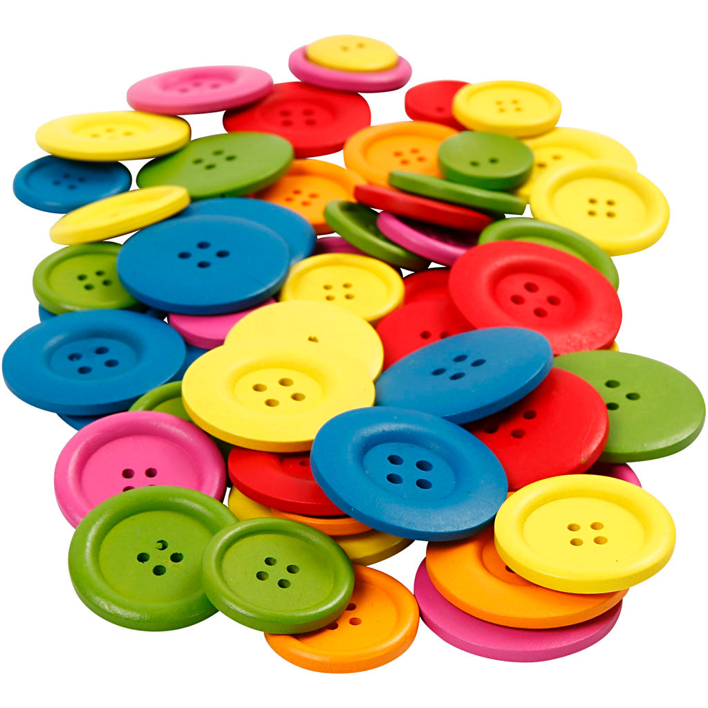 Botones de madera Creativ company, d 25-40 mm, 2-4 agujeros, varios colores, 144 piezas 1 caja