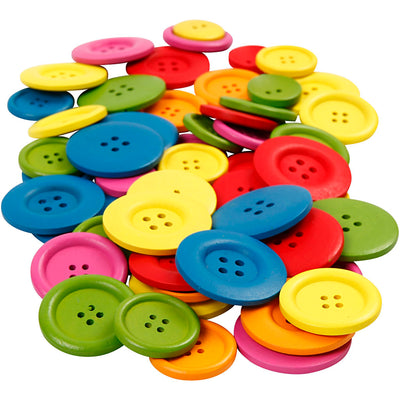 Botones de madera Creativ company, d 25-40 mm, 2-4 agujeros, varios colores, 144 piezas 1 caja