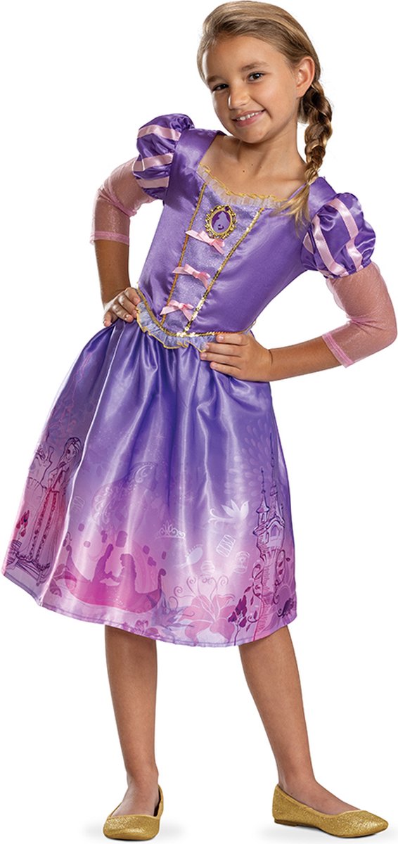 Disfraz princesa disney - enredados, vestido de rapunzel clásico, talla s (5 - 6 años), niña