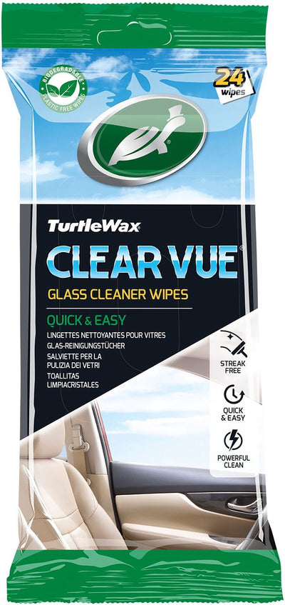 Turtle wax clear vue glass cleaning wipes - superior cleaning - for glass and mirror surfaces - inside and outside the car - in resealable packaging - 24 wipes