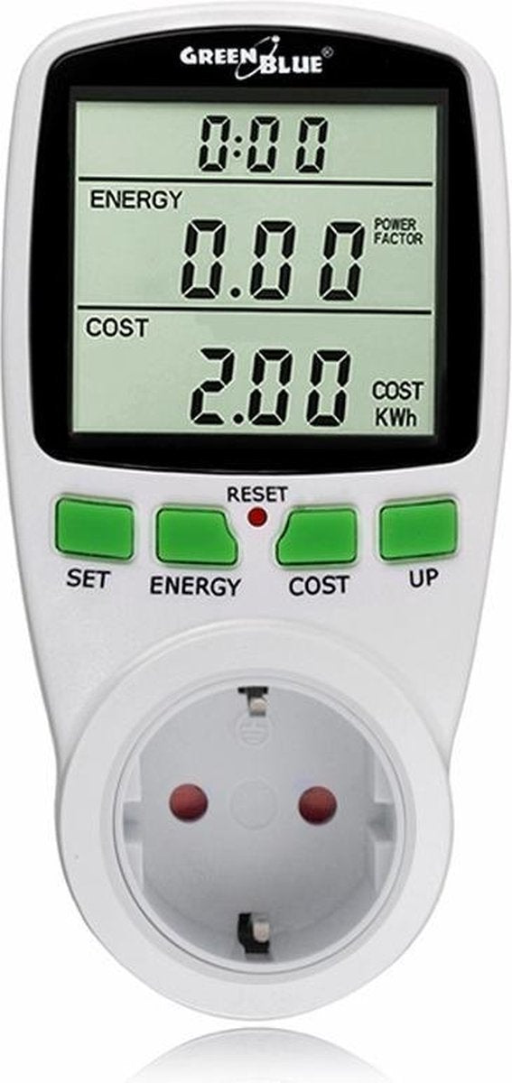 Greenblue - wattmeter met stopcontact max.16 a 3600w 230v | energieverbruiksmeter