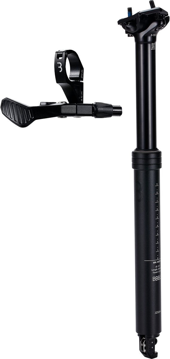 Tija elevadora para bicicleta Bbb tija telescópica ajustable ø31,6 mm - tija de sillín con palanca de control remoto - 410 mm - certificada para: ebike, mtb bicicleta de carreras - bsp-51