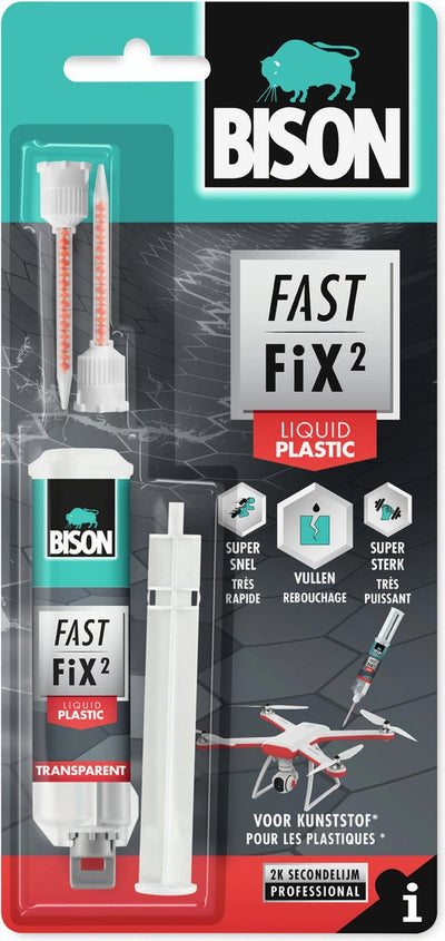 Bison fast fix² plástico líquido 10 g, pegamento de 2 componentes, rápido, fuerte, reparación, plástico, capacidad de llenado hasta 5 mm
