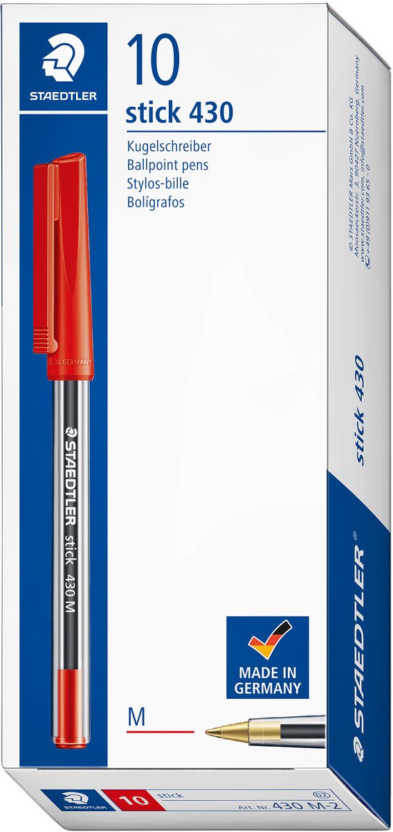 Penna a sfera Staedtler 430 media rossa |penne | set di penne | 10 pezzi