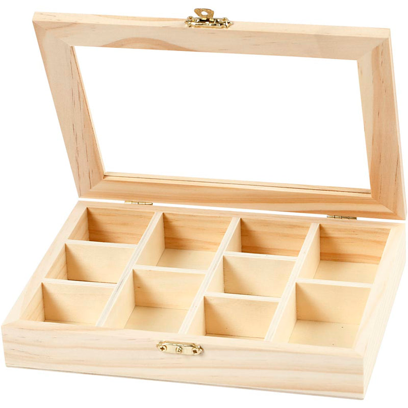 Creative Company Wooden Box con coperchio in vetro e 10 scomparti