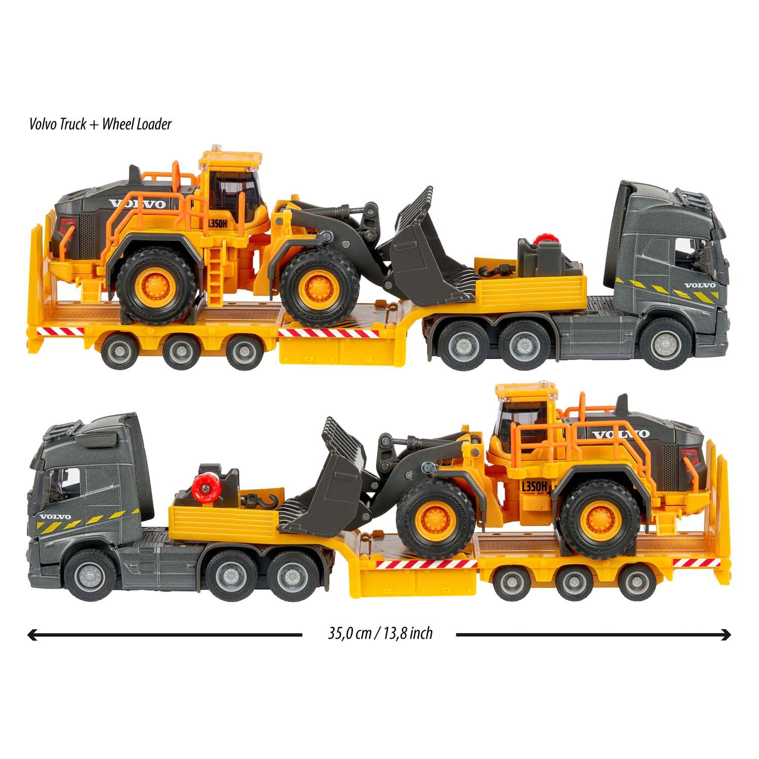Autocarro Majorette Volvo FH16 con semirimorchio e pala gommata