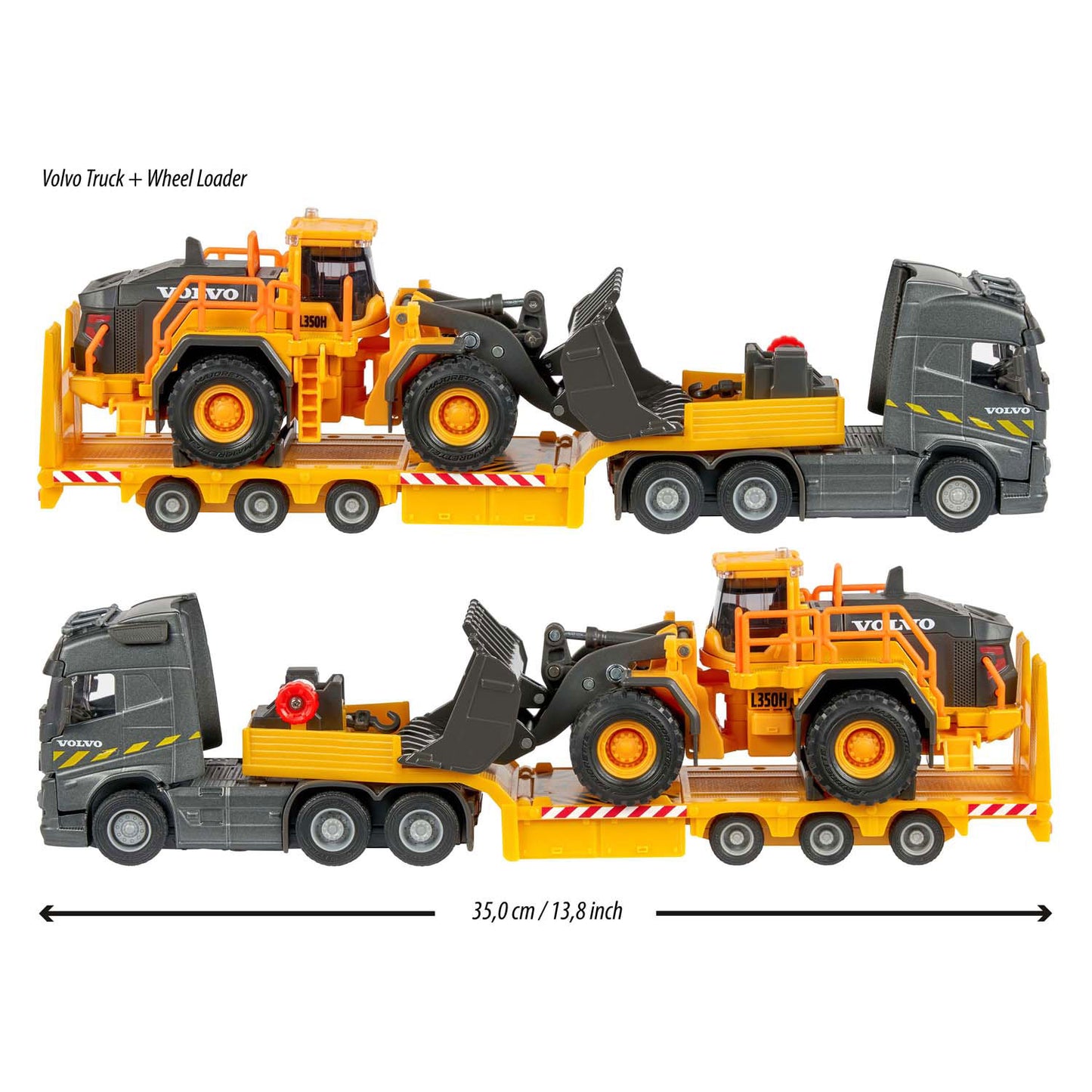 Autocarro Majorette Volvo FH16 con semirimorchio e pala gommata