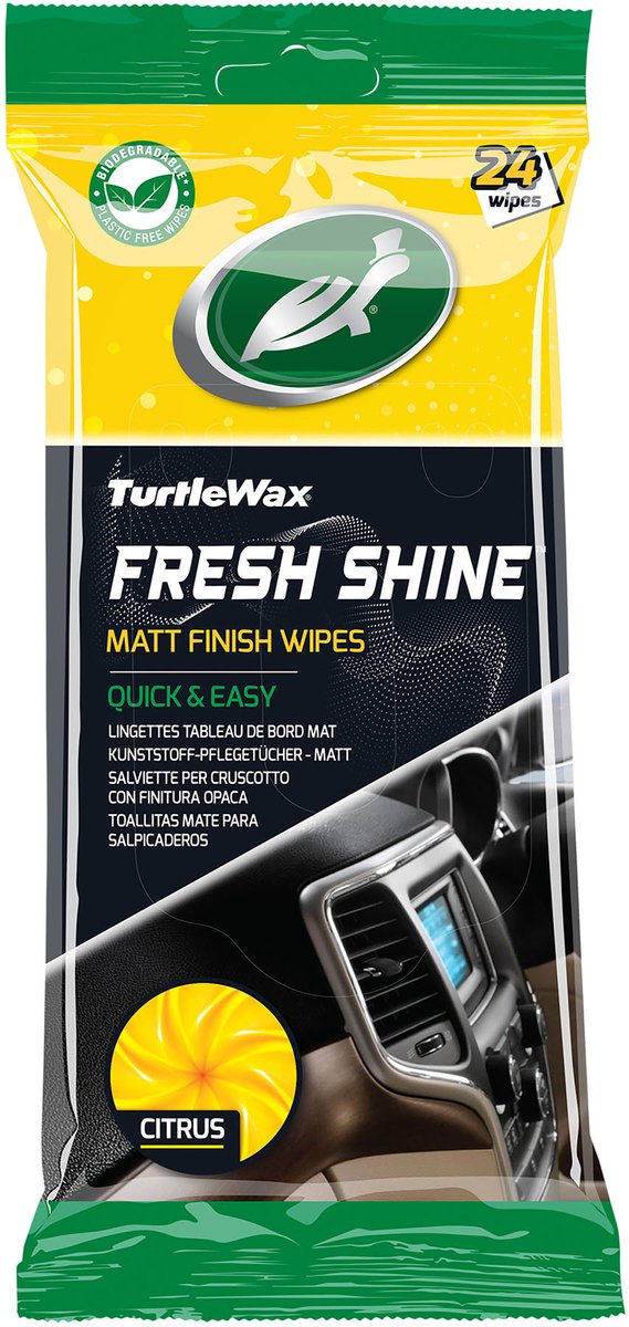 Turtle wax fresh shine matt interior cleaner wipes - superior cleaning - for all interior plastics - antistatic - natural matte finish - in resealable packaging - 24 wipes