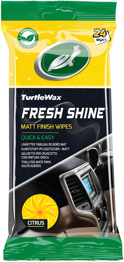 Toallitas limpiadoras de interiores mate Turtle Wax Fresh Shine - limpieza superior - para todos los plásticos interiores - antiestáticas - acabado mate natural - en envase resellable - 24 toallitas