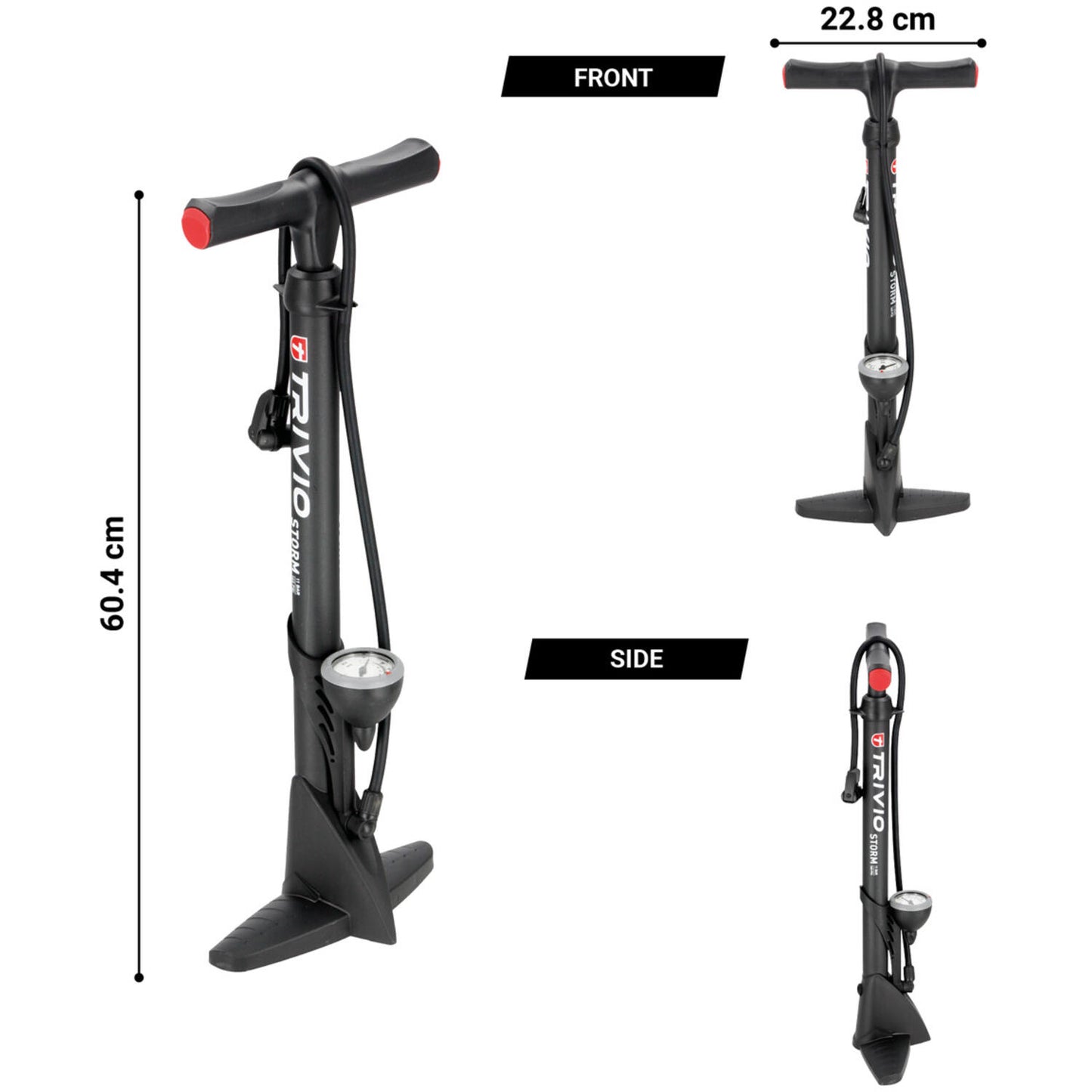 Trivio - breeze fietspomp met drukmeter - dubbel ventiel zowel presta als schrader. type storm