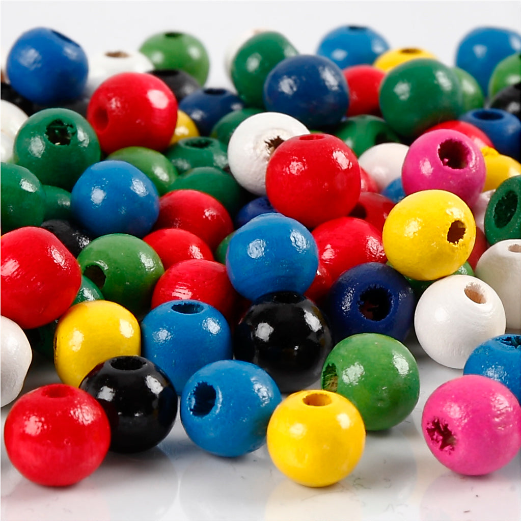 Cuentas de madera Creativ Company, dia 8 mm, medida del agujero 2 mm, aprox. 1200 div, various colors, 200 g 1 box