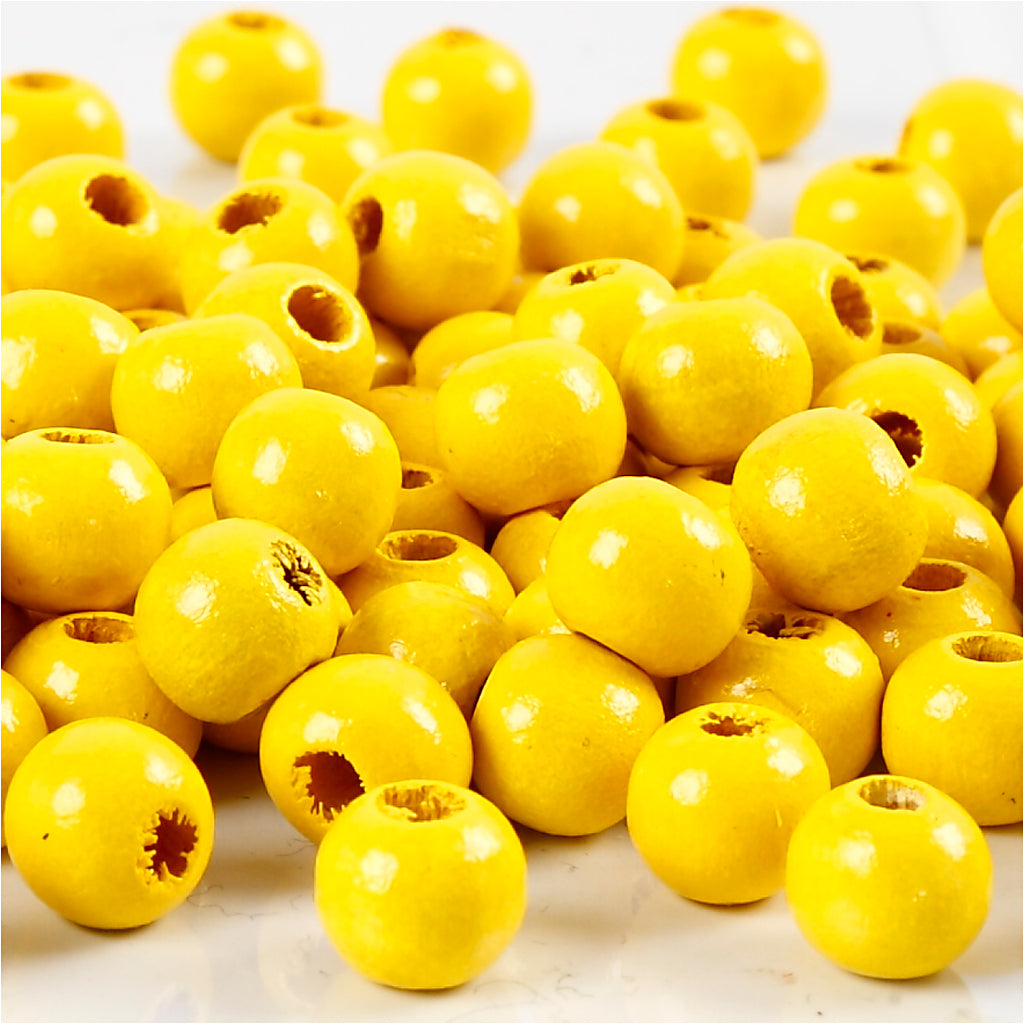Cuentas de madera Creativ Company, dia 8 mm, medida del agujero 2 mm, aprox. 80 piezas, amarillo, 15 g 1 caja