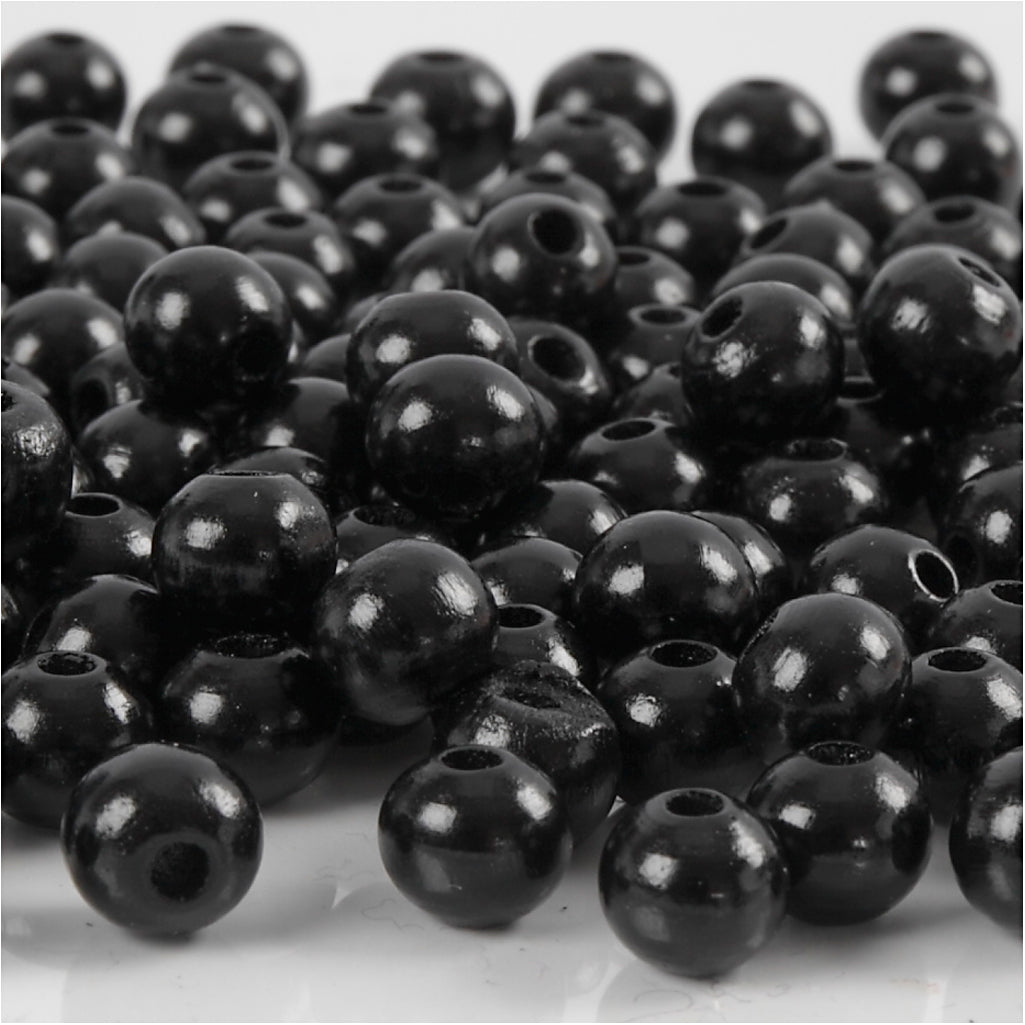 Cuentas de madera Creativ Company, dia 8 mm, medida del agujero 2 mm, aprox. 80 piezas, negro, 15 g 1 caja