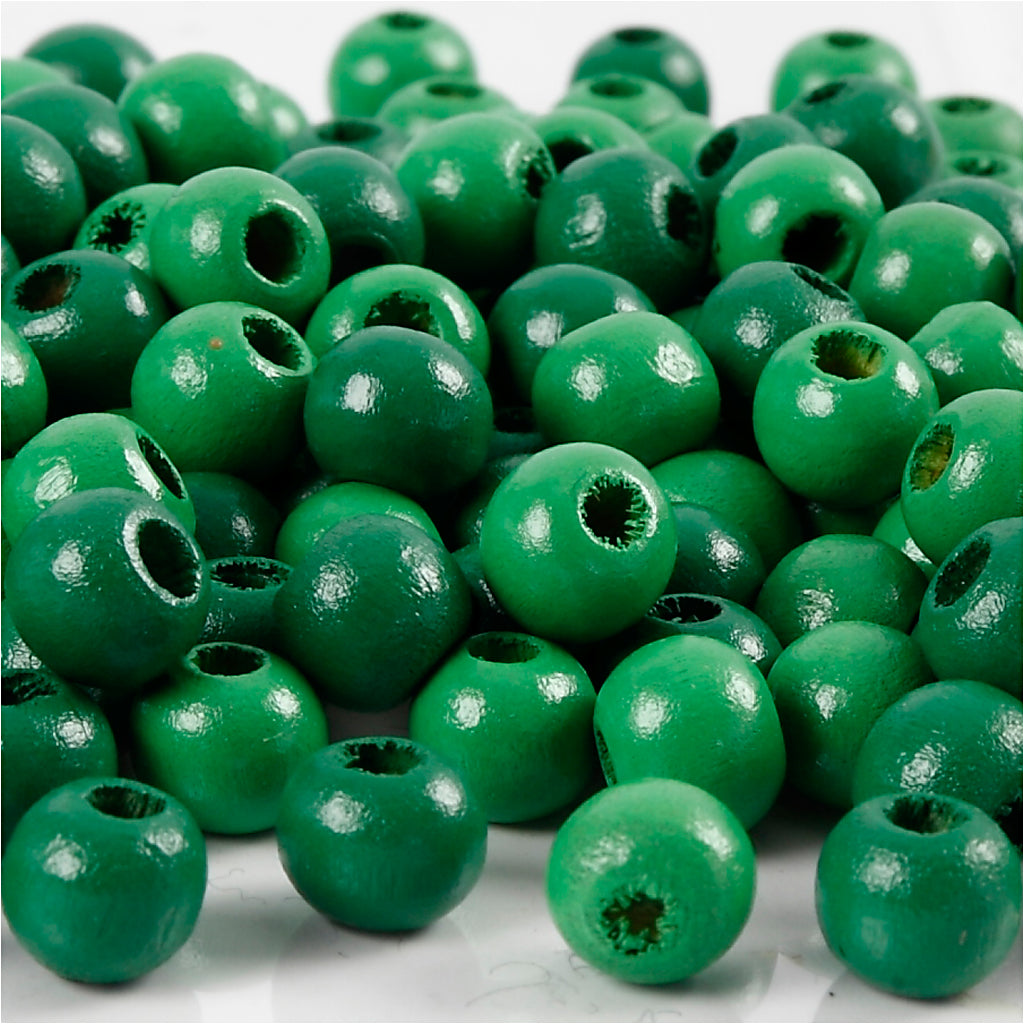 Cuentas de madera Creativ Company, dia 8 mm, medida del agujero 2 mm, aprox. 80 piezas, verde, 15 g 1 caja