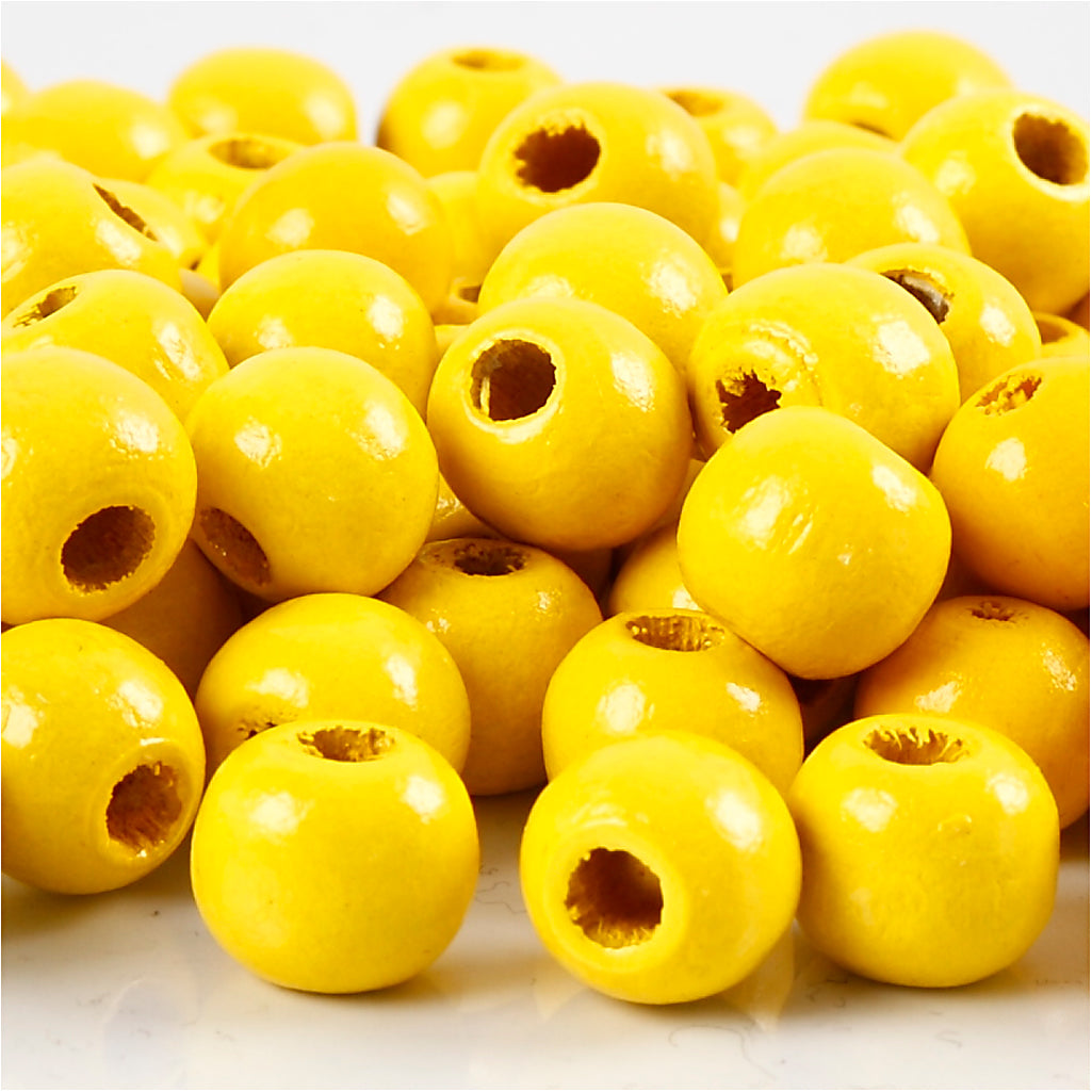 Cuentas de madera Creativ Company, dia 10 mm, medida del agujero 3 mm, aprox. 70 piezas, amarillo, 20 g 1 caja