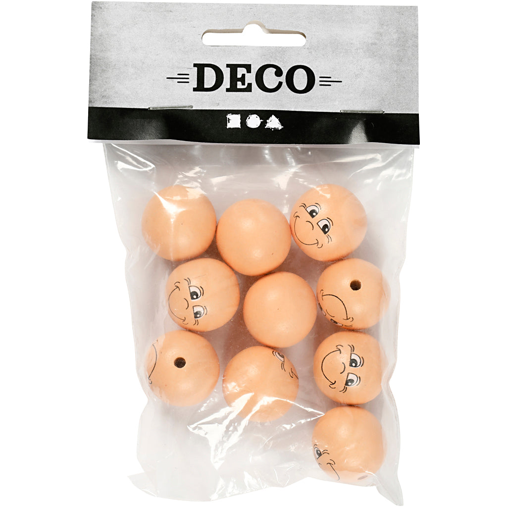 Creativ company bolas de madera con caras, d 22 mm, beige claro, 10 piezas 1 caja