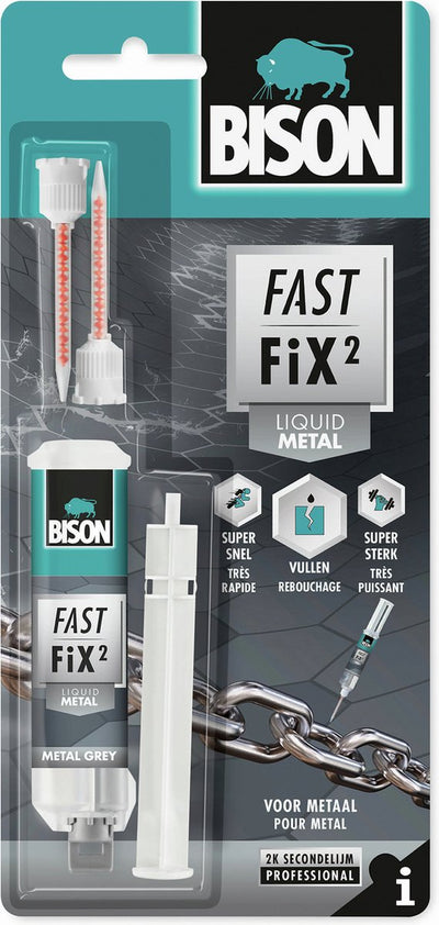 Bison fast fix² metal líquido 10 g, pegamento de 2 componentes, metal, reparación, capacidad de llenado hasta 5 mm