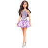 Barbie fashionista con abito viola con paillettes.