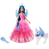 Mattel Unicorn Doll con capelli blu, vestito rosa e alicorno