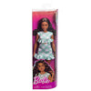Barbie pop - pop met donkerbruin haar en groen geruit jurkje - modepop