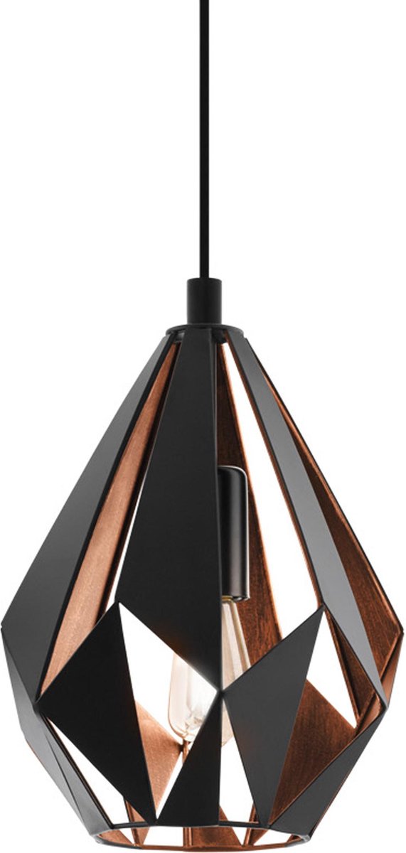 Eglo carlton 1 hanglamp - e27 - ø 20,5 cm - zwart koper