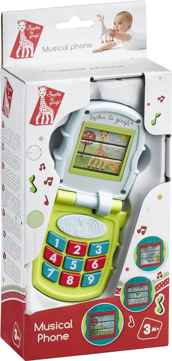 Telefono musicale Sophie la giraffa - telefono giocattolo - giocattoli per bambini - a partire da 3 mesi - 8x6,5x5 cm - in confezione regalo bianca rossa