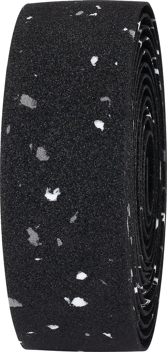 Nastro manubrio ciclismo Bbb bici da corsa - nastro manubrio autoadesivo con materiale elasticizzato - antiscivolo - lunghezza: 200 cm - spessore: 2 mm - compresi tappi manubrio - eco maculato nero - nastro da corsa bht-01eco