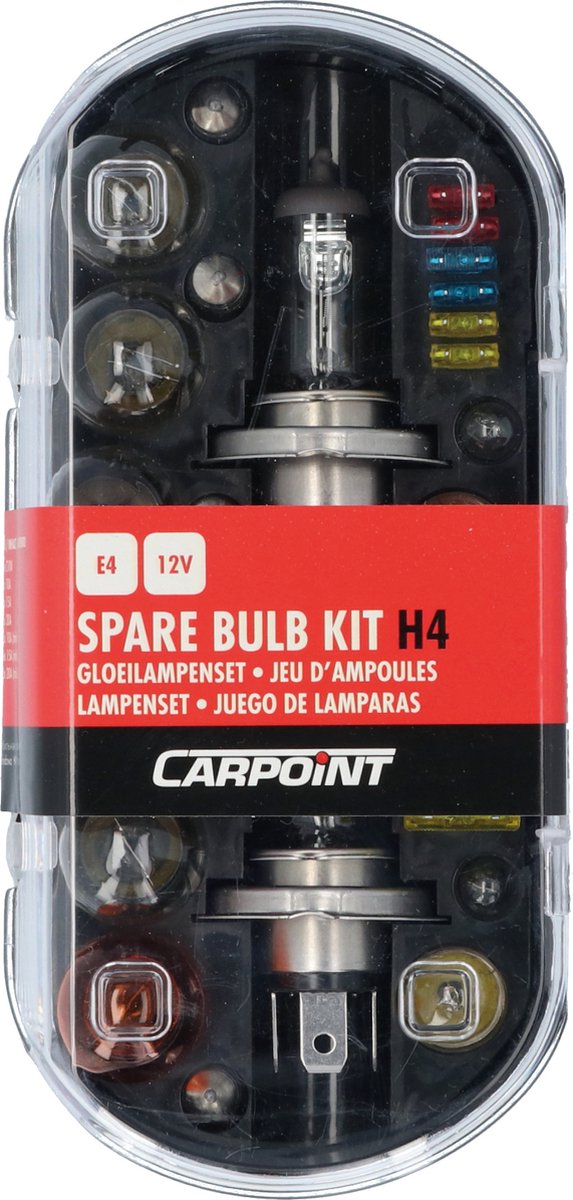 Set lampade per auto Carpoint h4 - 30 pezzi - Omologazione E - 18 lampade 12 fusibili a innesto - scatola compatta - facile da installare