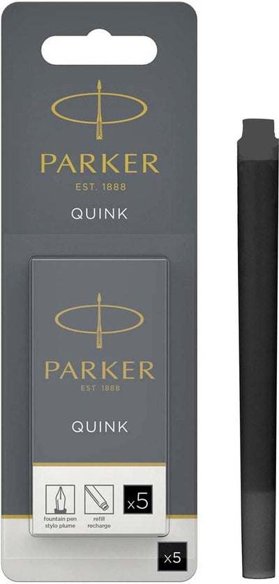 Cartuchos de tinta para pluma estilográfica larga Parker | tinta quink negra | 5 cartuchos de pluma estilográfica (blister)