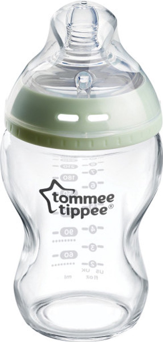 Tommee tippee biberón de vidrio natural start - juego de 1 biberón de 250 ml - caudal bajo 0m+
