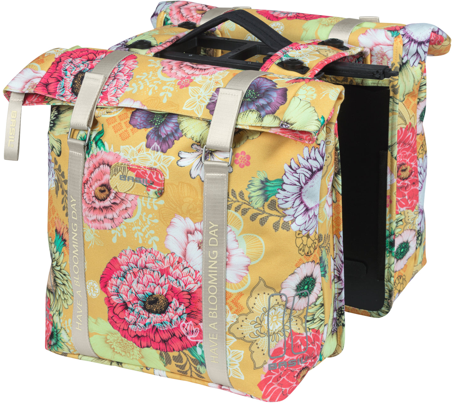 Bolso de bicicleta doble de campo Basil Bloom, impermeable, amarillo miel, 35L