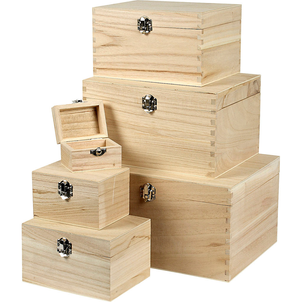 Set Creative Company di scatole in legno, h: 5+7+9+11+13+15 cm, l: 8+11,8+15,8+20+24+27,7 cm, l: 5,8+8,8+12+15+18+21 cm, 6 pezzi 1 set