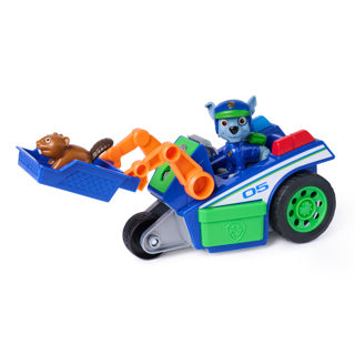 Patrulla canina - búsqueda y rescate - vehículo de reciclaje de rocky con función de retroceso de 2 figuras - vehículos de juguete
