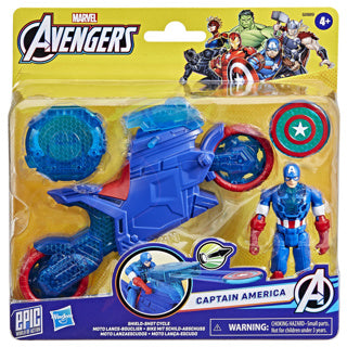 Figura Marvel Avengers da 10 cm Capitan America con scudo e moto