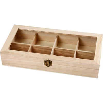 Creativ company caja de madera con tapa de cristal, dimensiones 32x16x6 cm, tamaño del agujero 7x7 cm, 1 pieza