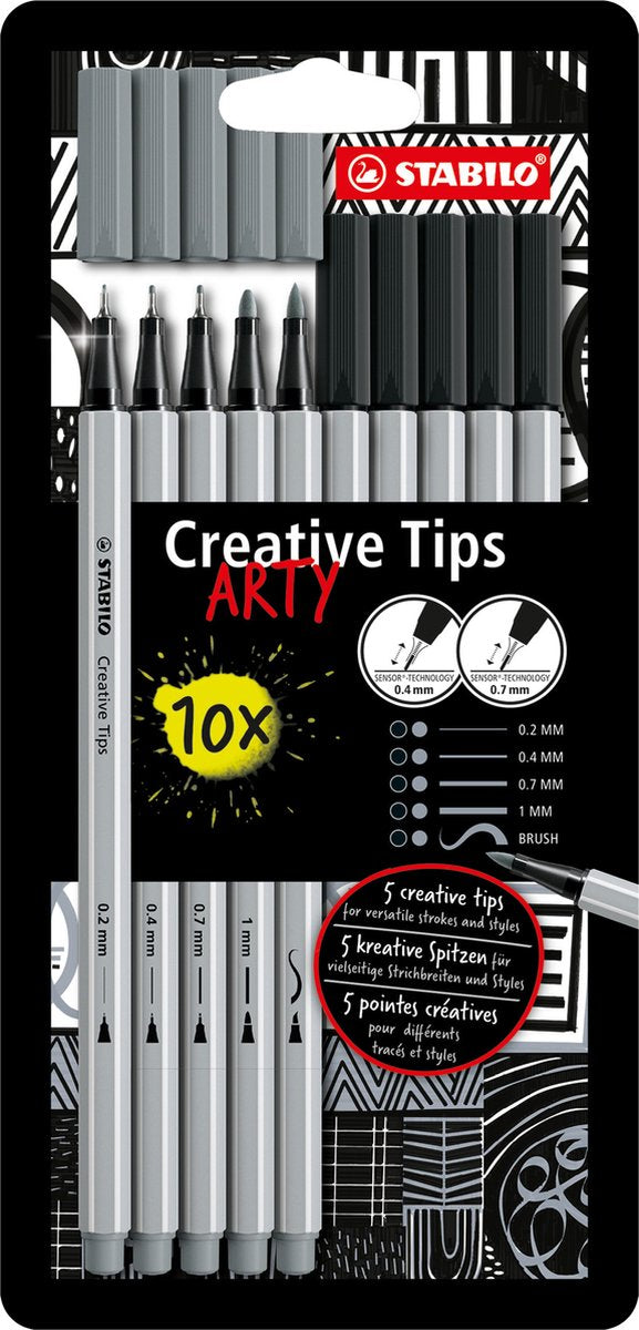 Stabilo creative tips penne artistiche diversi spessori di punta - 10 pz.