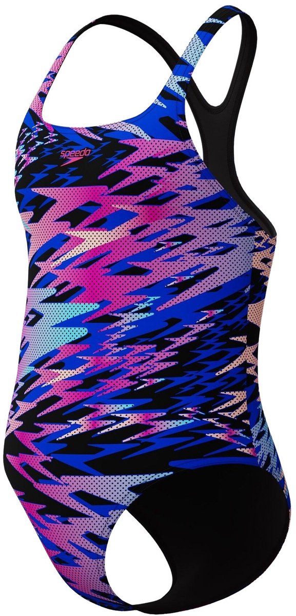 Speedo h-boom print medalist 1 piece meisjes sportbadpak - zwart roze
