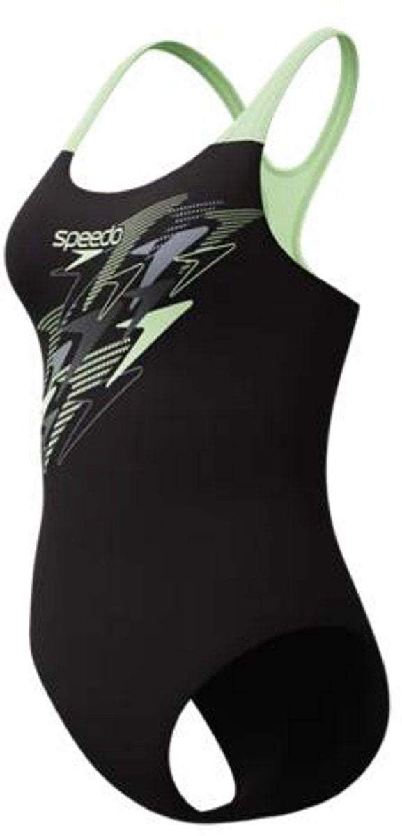 Speedo medley logo medalist 1 piece dames sportbadpak - zwart groen