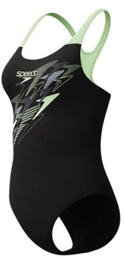 Costume da bagno sportivo intero da donna Speedo Medley con logo medaglia - nero verde