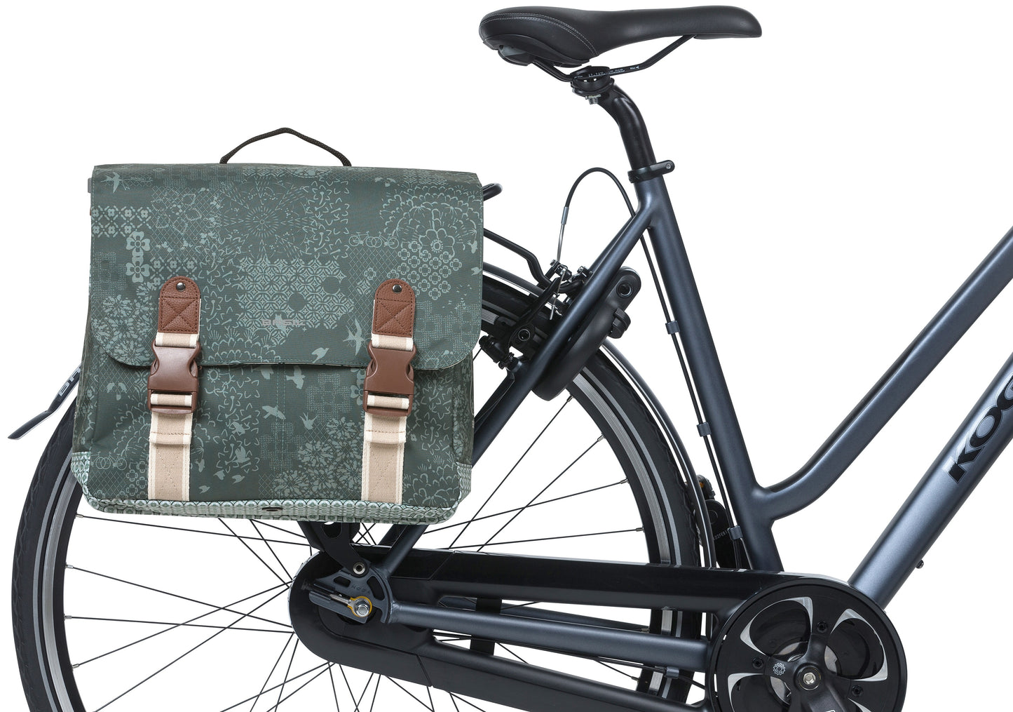 Basil Bohème Bolsa de bicicleta doble: verde, retotación de agua, 35L, incluido Mik AdapterPlaat