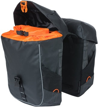 Miles de albahaca lona: bolsa de bicicleta doble, impermeable, 34L, naranja negra