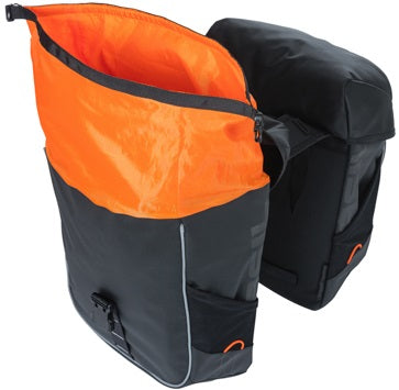 Miles de albahaca lona: bolsa de bicicleta doble, impermeable, 34L, naranja negra