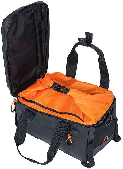 Boba de equipaje de Miles de albahaca Thruidea - Bolsa de bicicleta deportiva para hombres y mujeres - Naranja negra - impermeable - 7 litros