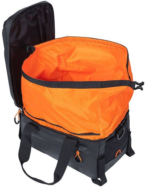 Boba de equipaje de Miles de albahaca Thruidea - Bolsa de bicicleta deportiva para hombres y mujeres - Naranja negra - impermeable - 7 litros