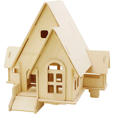 Creativ company Juego de construcción de madera 3D, casa con terraza, dimensiones 22,5x17,5x20,5, 1 pieza