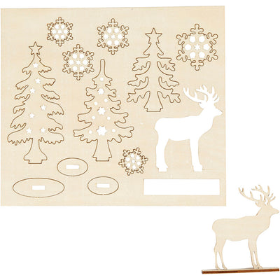 Creativ company figuras de madera para manualidades, bosque con ciervos, largo: 15,5 cm, ancho: 17 cm, grosor 3 mm, 1 caja