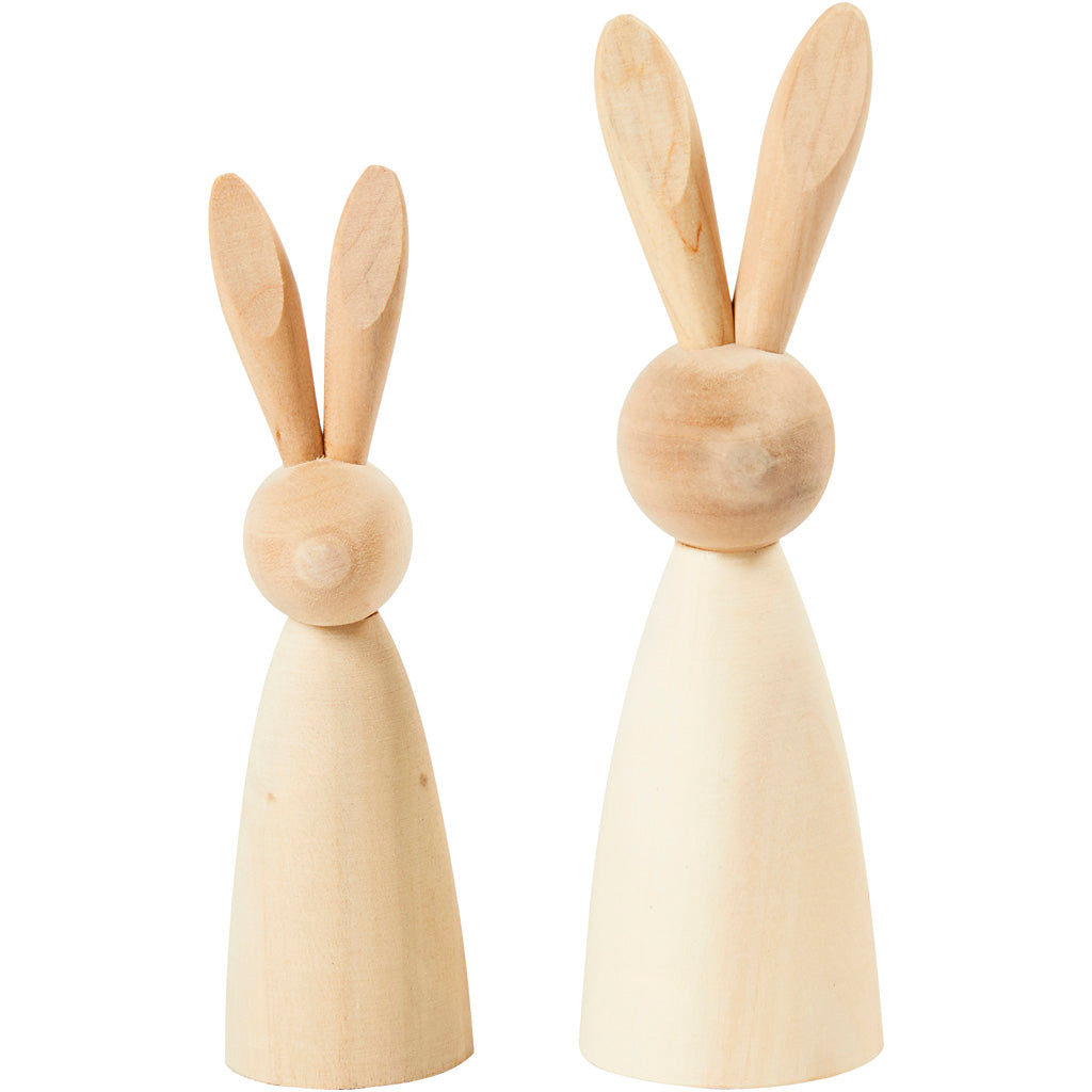 Creativ company conigli in legno, h: 12+14 cm, d: 3,5+4 cm, 2 pezzi 1 scatola